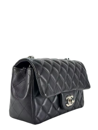 CHANEL - Black Lambskin Mini Classic Flap Bag Silver Hardware