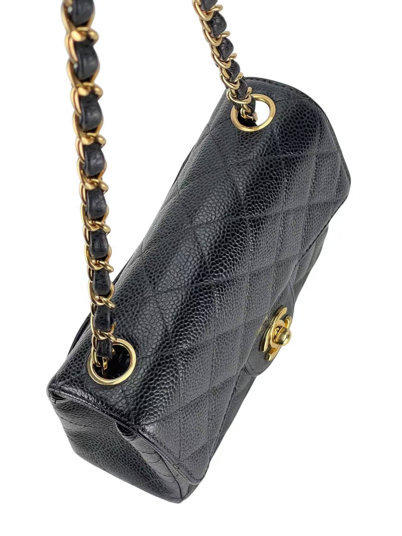 CHANEL - Black Caviar Mini Classic Square Flap Shoulder Bag 17
