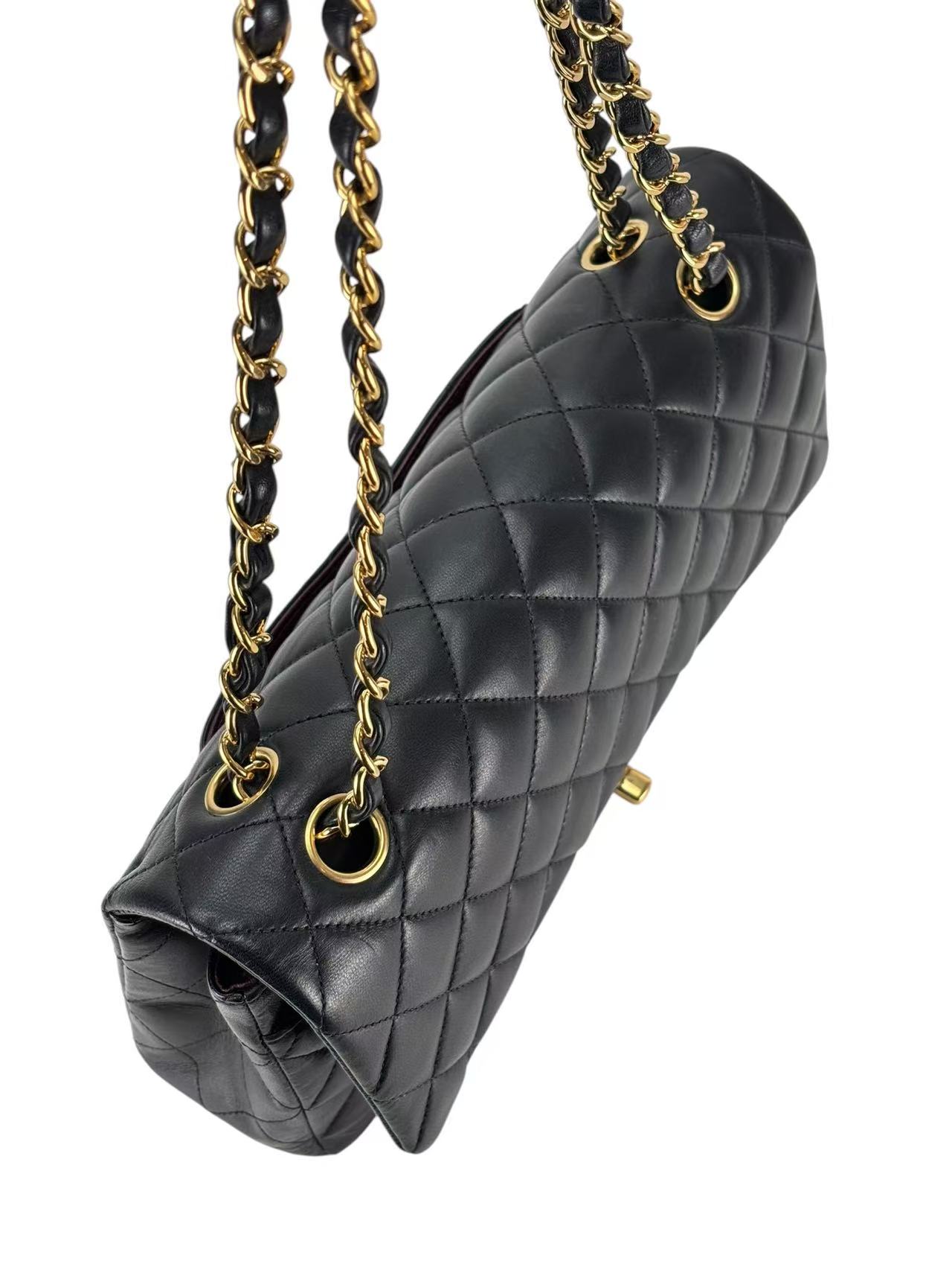 CHANEL - Medium Classic Double Flap Bag Black Lambskin Gold Hardware (CF25)