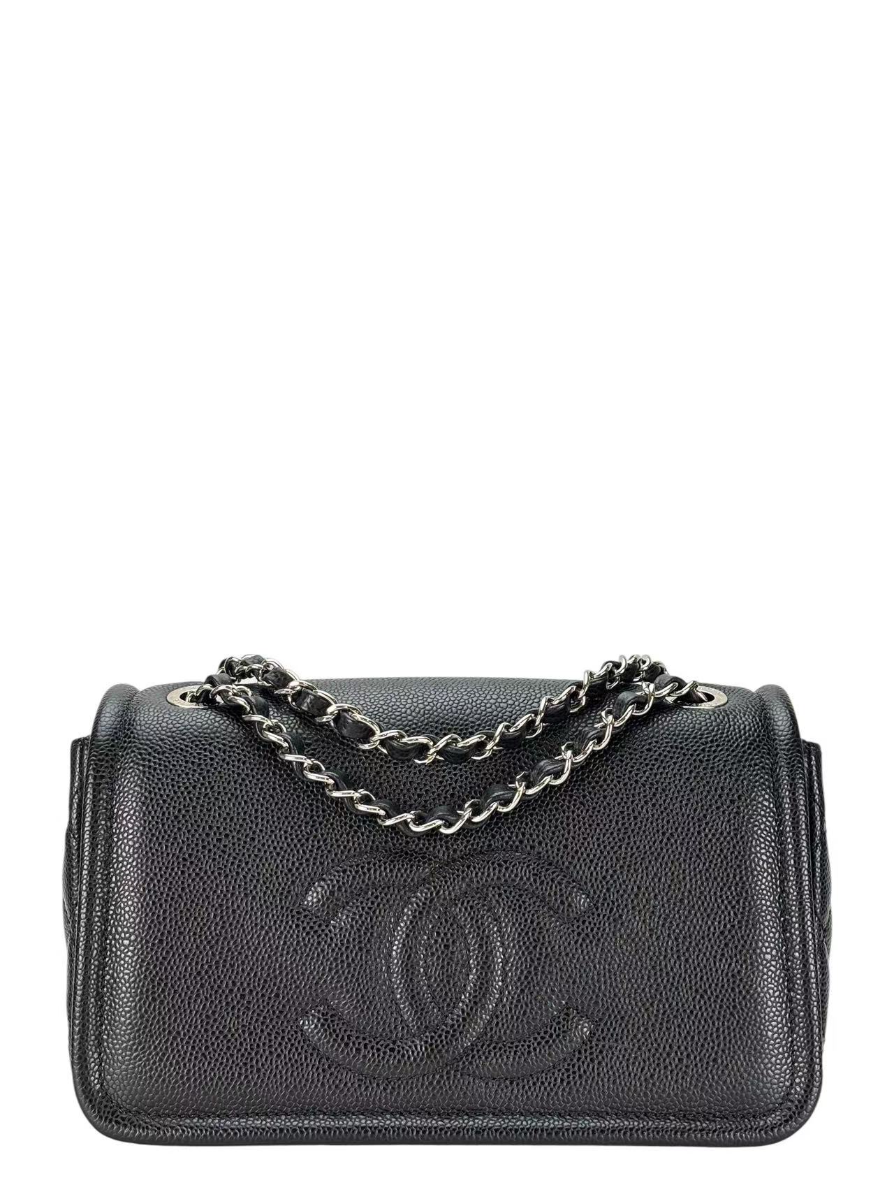 CHANEL - CC Logo Chain Shoulder Bag Black Caviar Sliver Hardware
