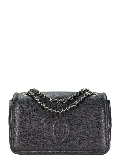 CHANEL - CC Logo Chain Shoulder Bag Black Caviar Sliver Hardware
