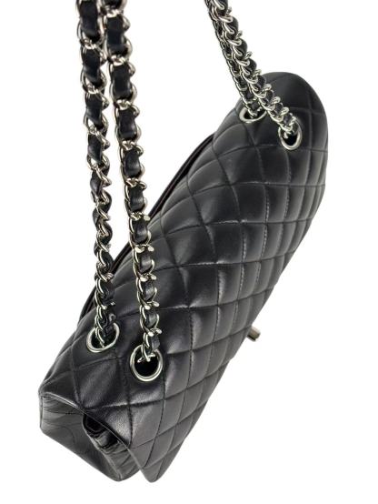CHANEL - Medium Classic Double Flap Bag Black Lambskin Sliver Hardware (CF25) 