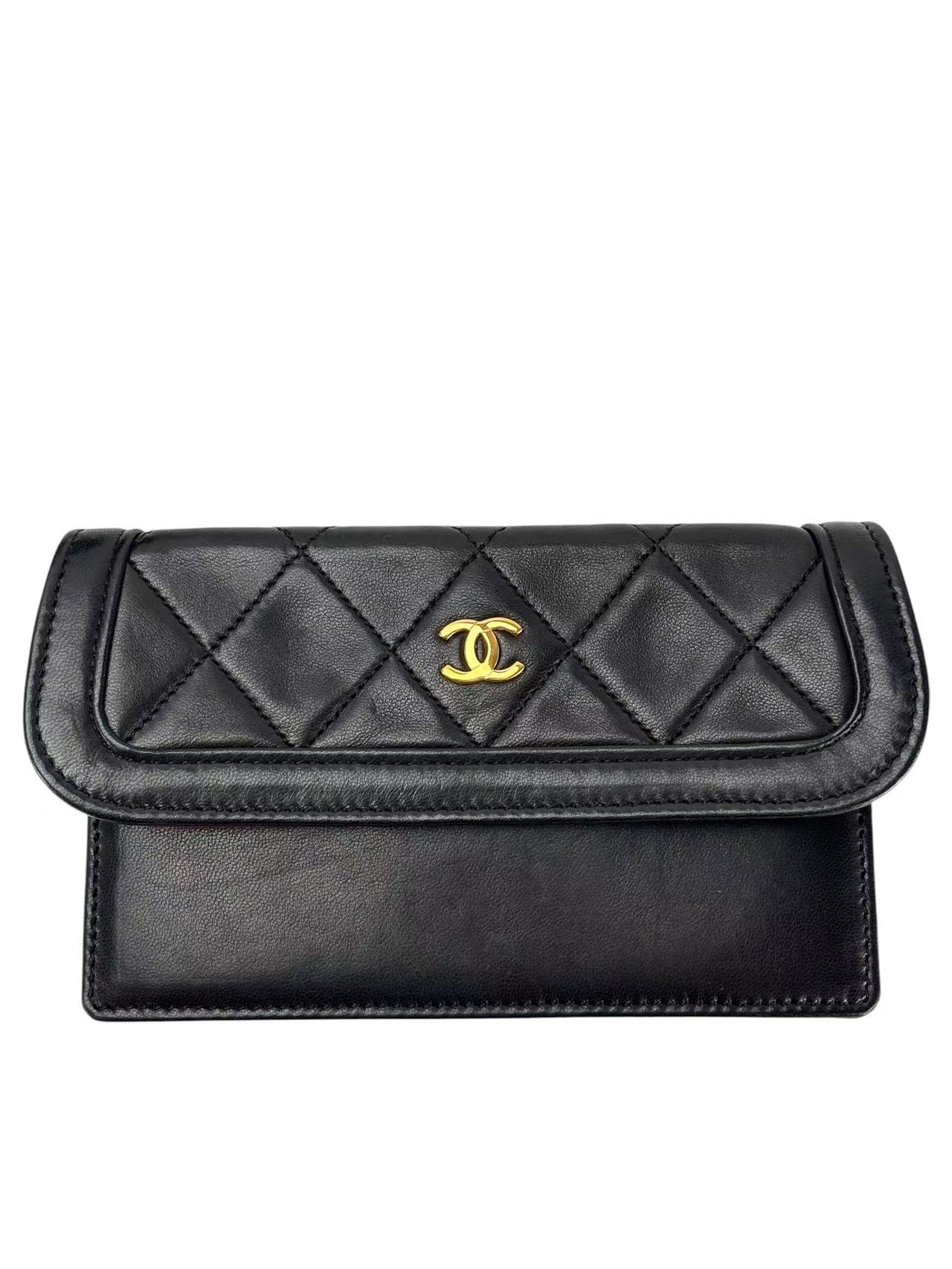 CHANEL - Flap Single Chain Bag Black Lambskin Gold Hardware