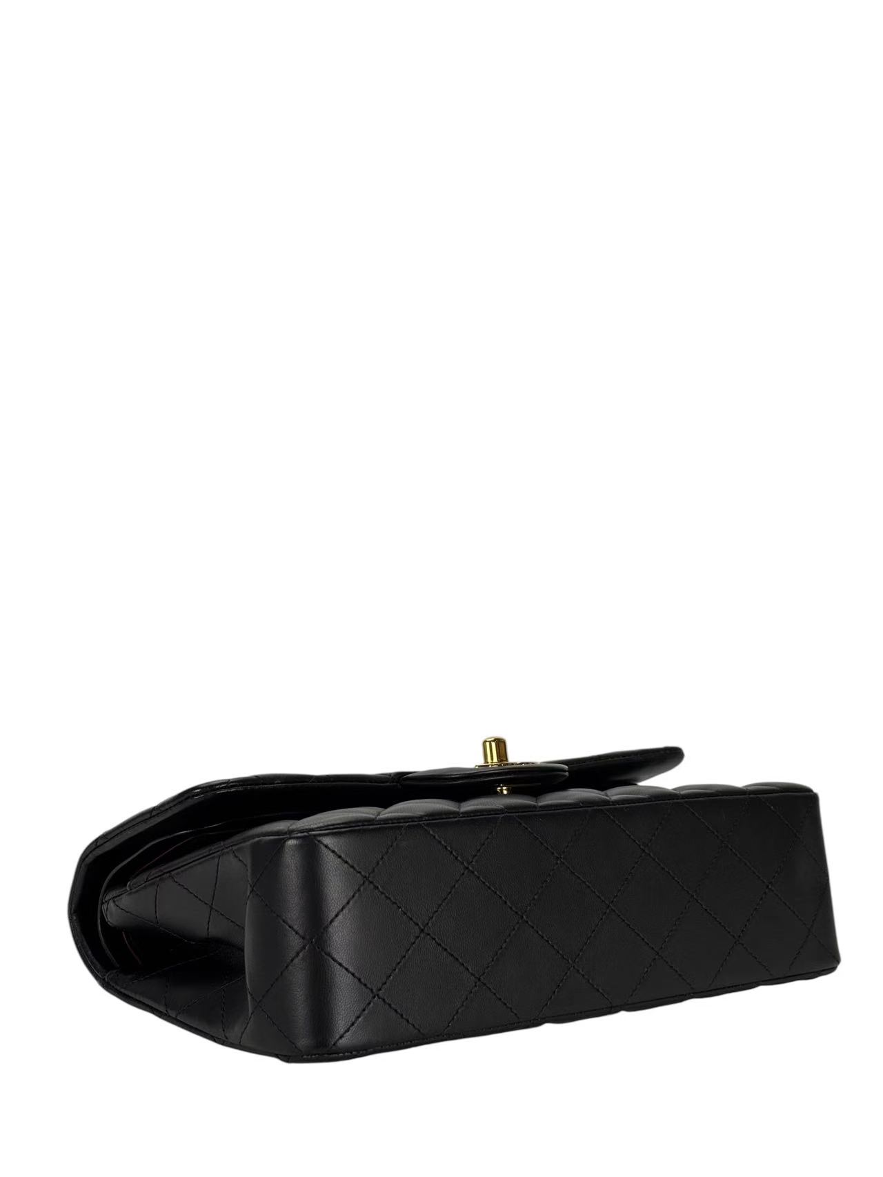 CHANEL - Double Face Small Classic Double Flap Bag Black Lambskin Gold Hardware (CF23)