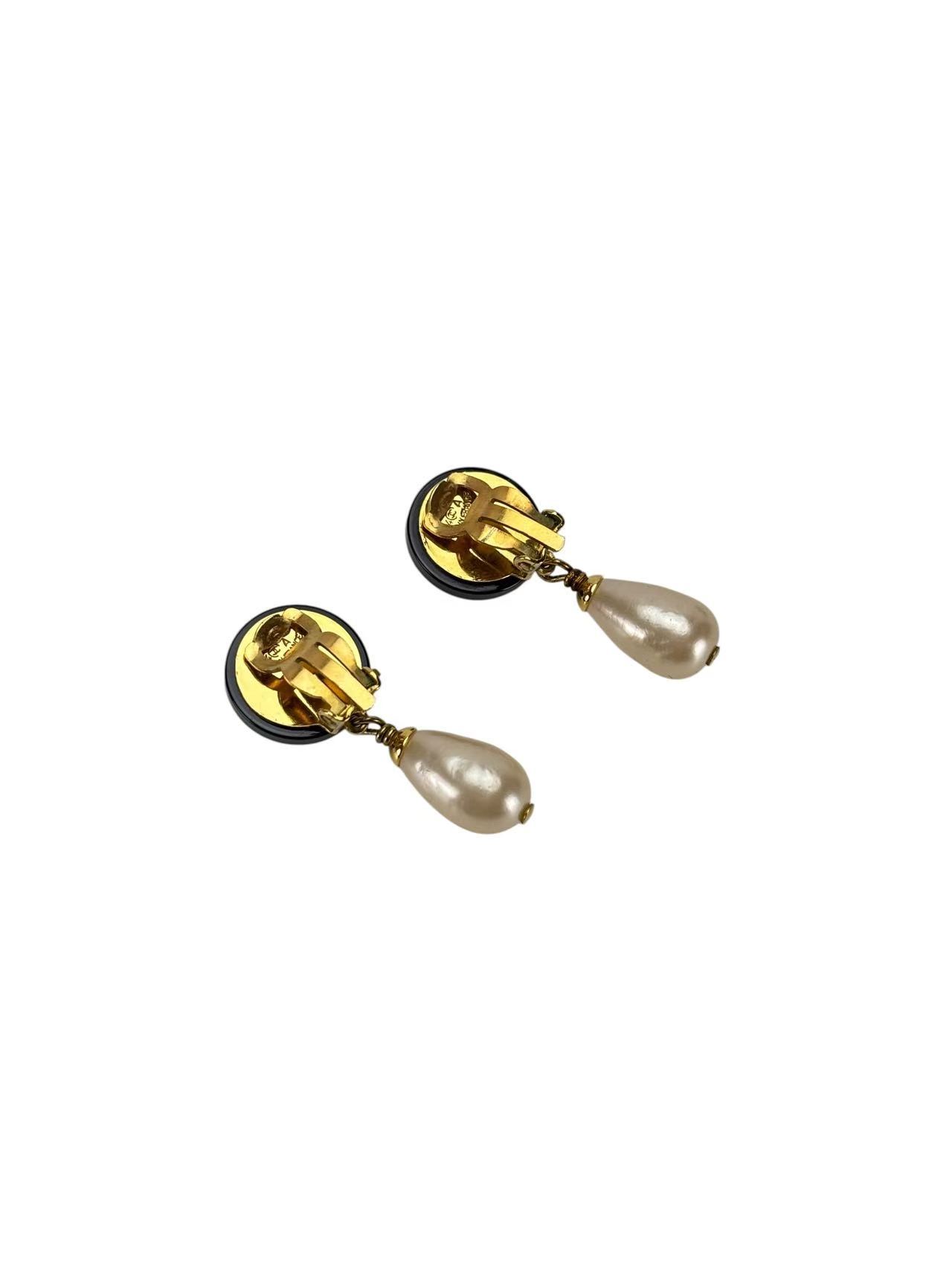 CHANEL - 94A Black CC Faux Pearl Drop Earrings