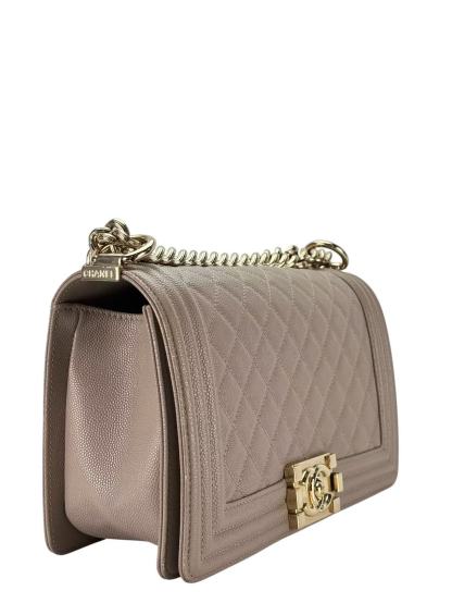 CHANEL - Medium Boy Flap Bag Beige Caviar Metal Gold