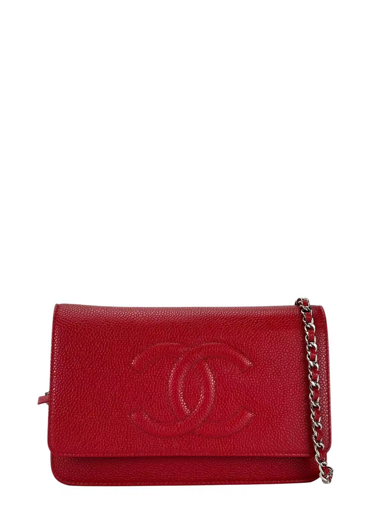 CHANEL - Red Caviar Wallet on Chain Silver-Tone Metal (WOC)