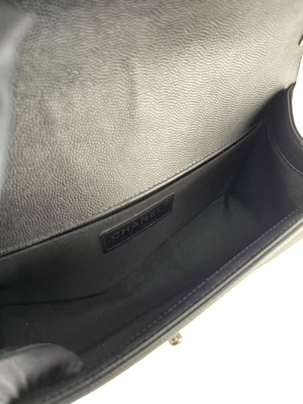 CHANEL - Medium Boy Flap Bag Black Caviar Metal Silver Hardware