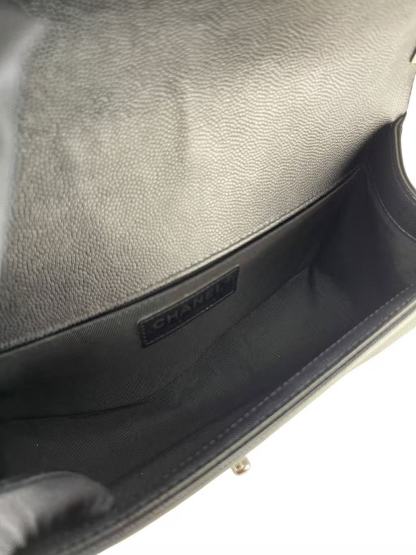 CHANEL - Medium Boy Flap Bag Black Caviar Metal Silver Hardware