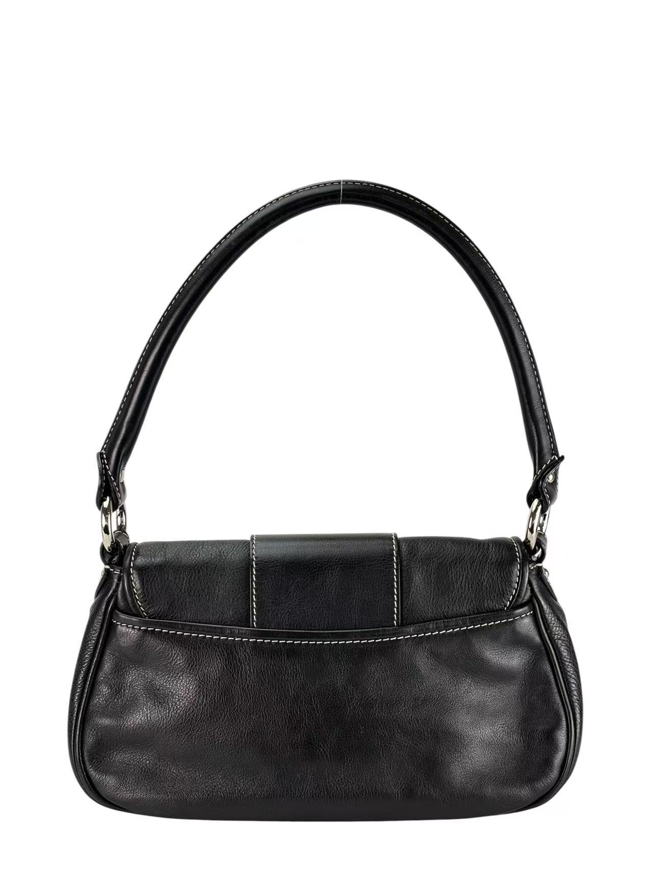 CHRISTIAN DIOR - Black Leather One Shoulder Bag Silver Hardware
