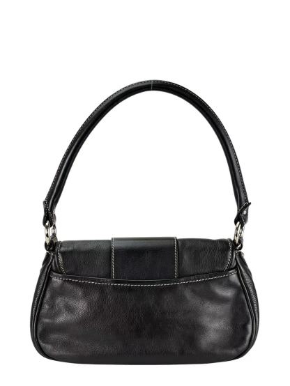 CHRISTIAN DIOR - Black Leather One Shoulder Bag Silver Hardware