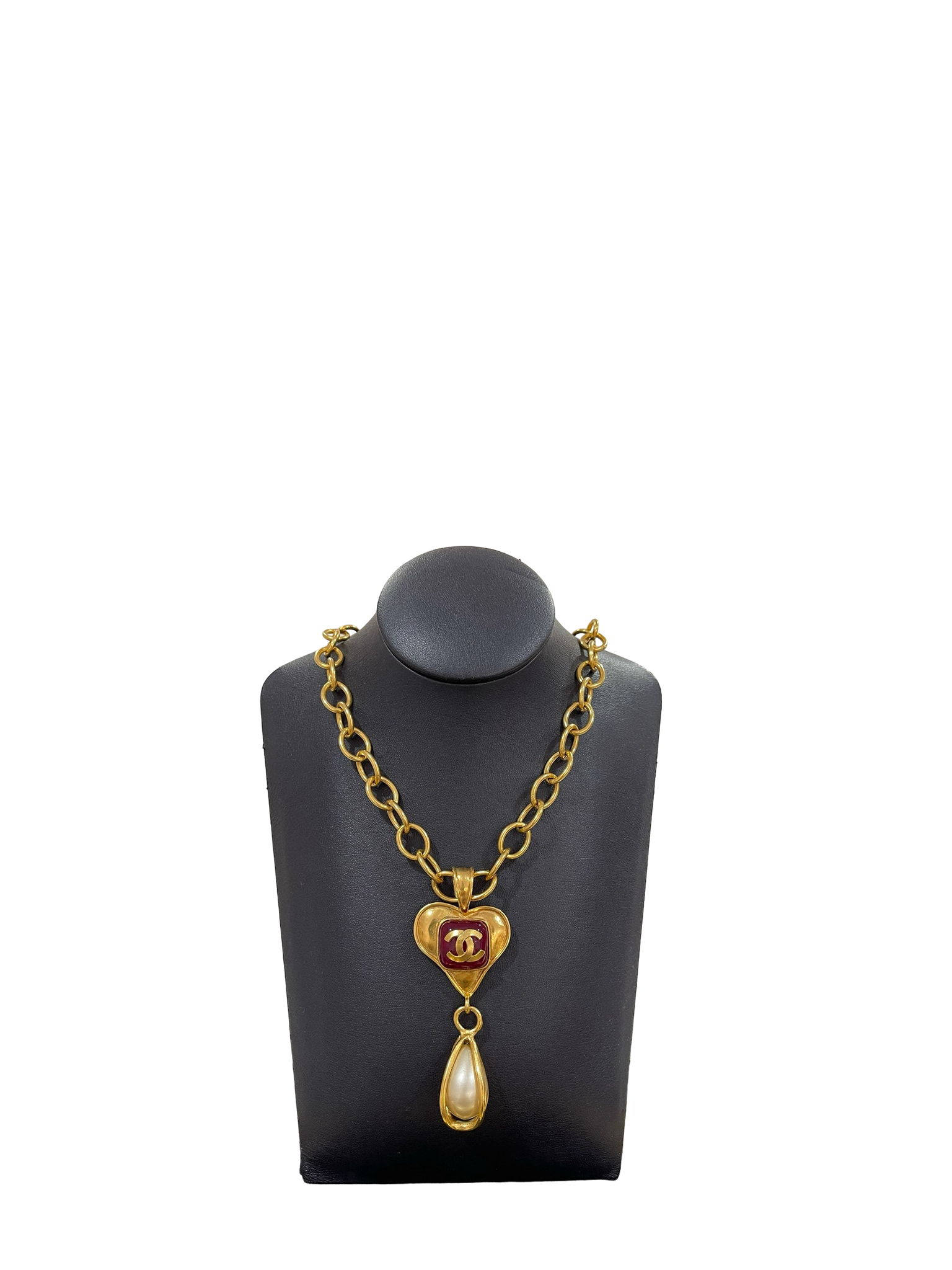 CHANEL - Red Colored Glaze Pearl Pendant 