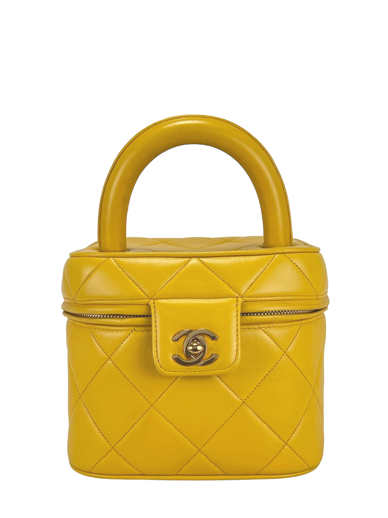 VINTAGE シャネル トップハンドル バニティーバッグ イエロー CHAイエロー ヴィンテージ トップハンドル バニティバッグ
