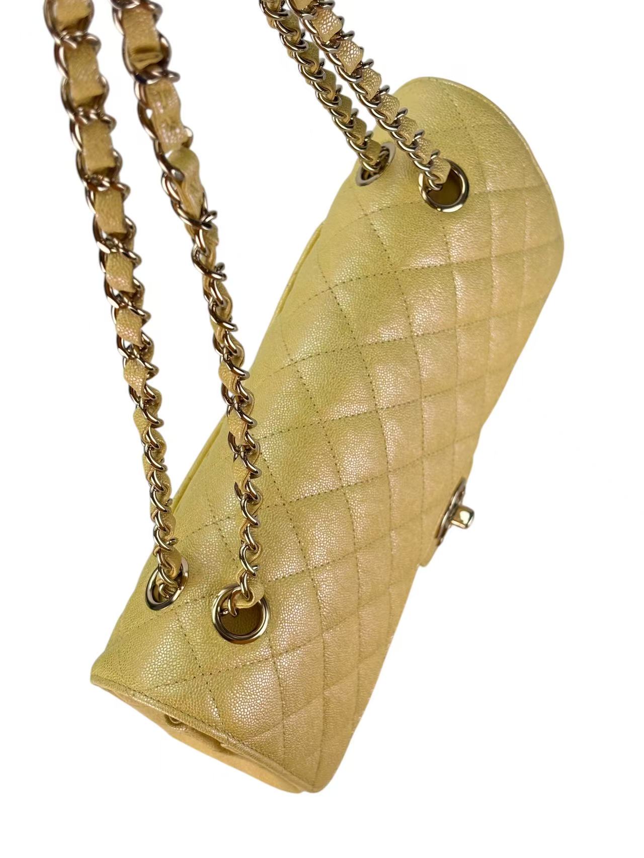 CHANEL - Medium Classic Double Flap Bag Yellow Calfskin Gold Hardware (CF25)