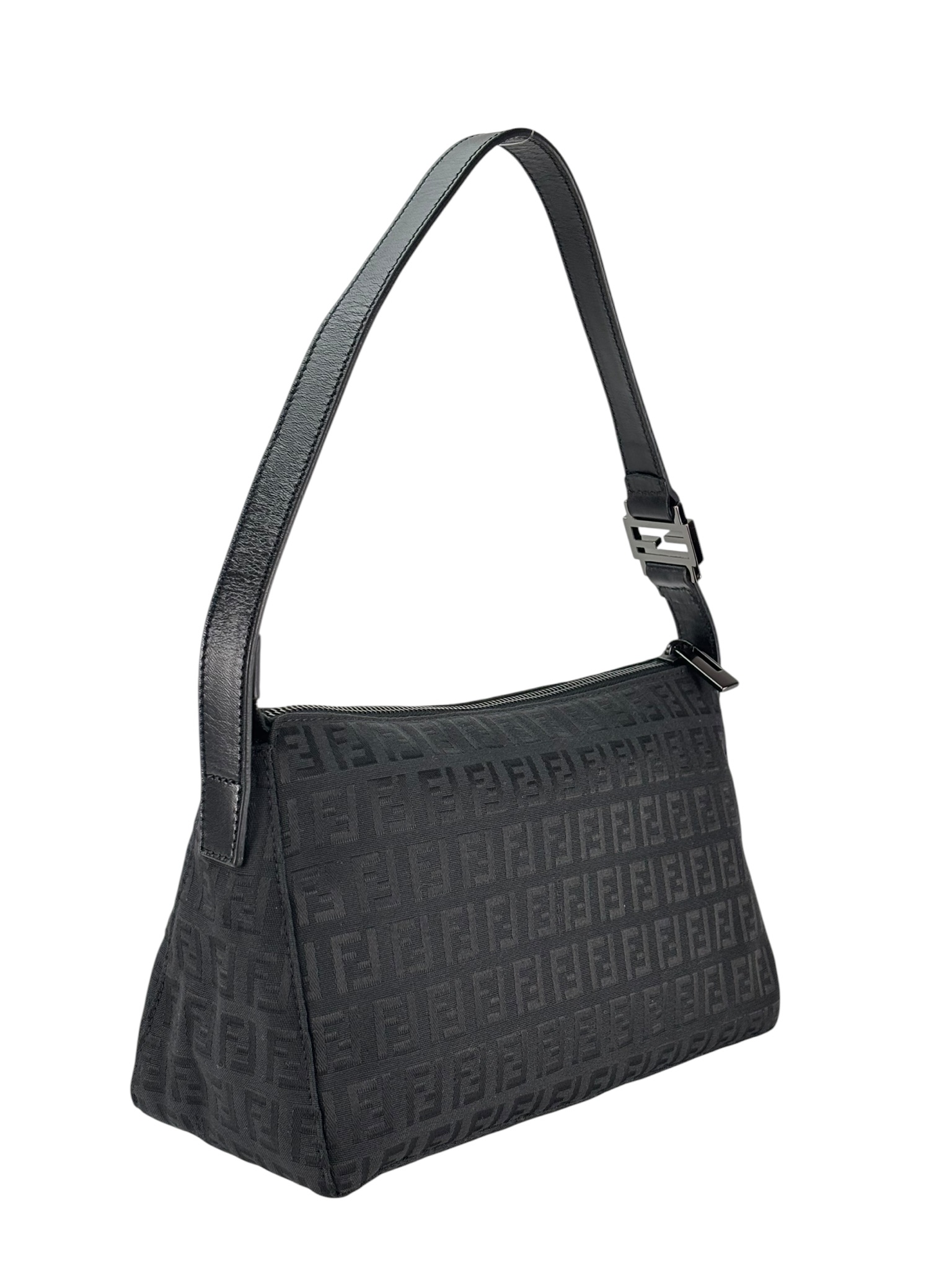 FENDI - Zucchino Canvas Leather Shoulder Bag Hand Bag Black