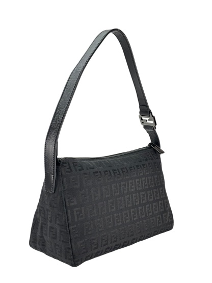 FENDI - Zucchino Canvas Leather Shoulder Bag Hand Bag Black