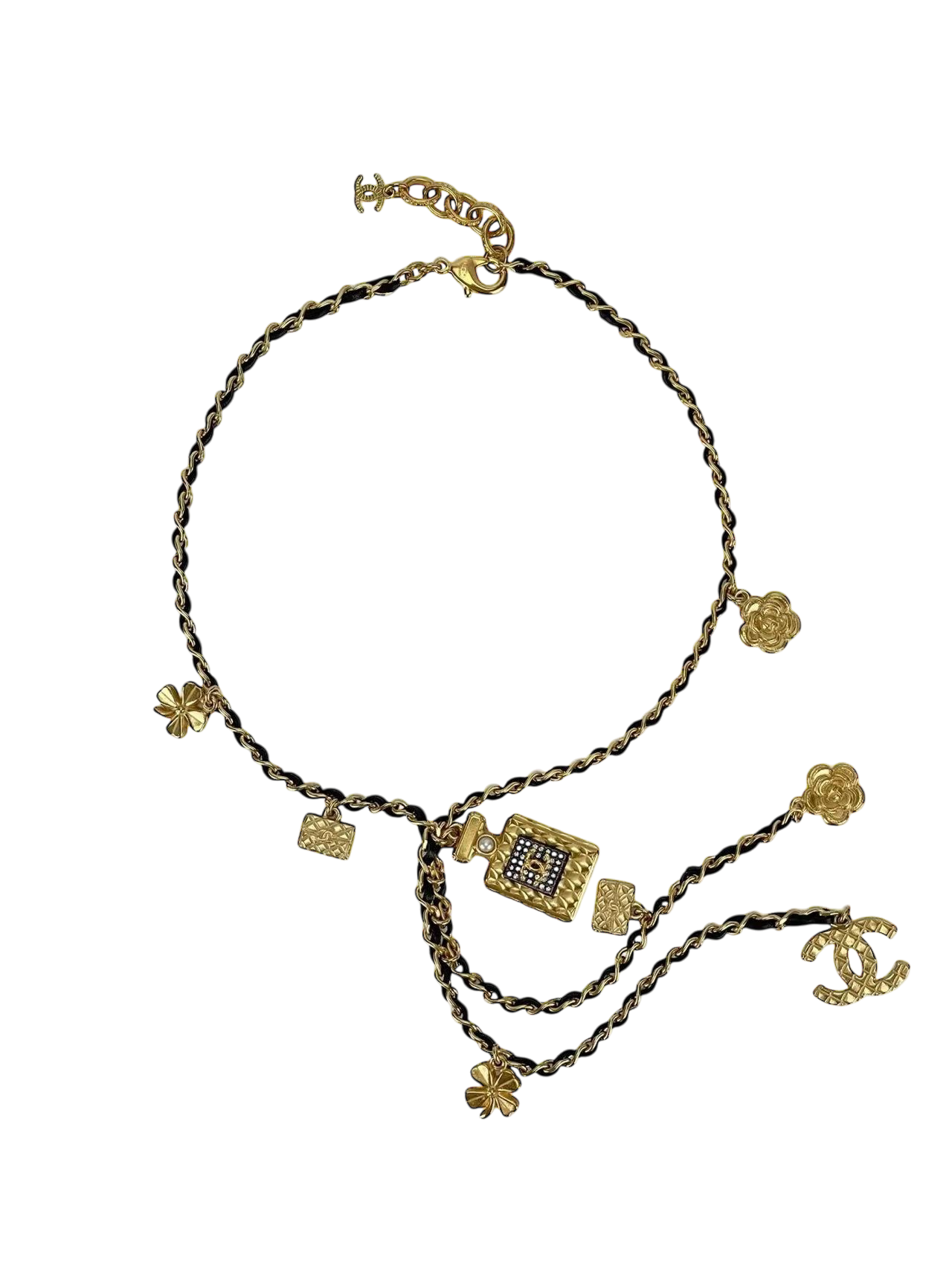 CHANEL - 20A Fragrance Charm Leather Necklace