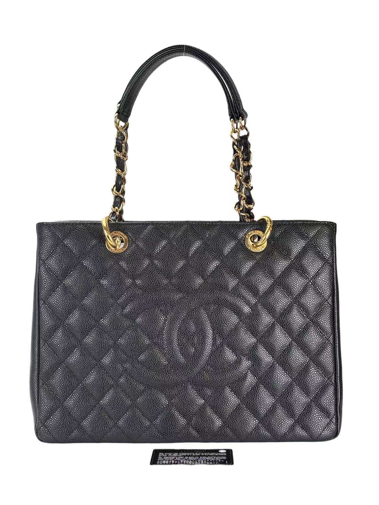 CHANEL - Black Caviar Quilted Grand Shopping Tote GST Gold Hardware