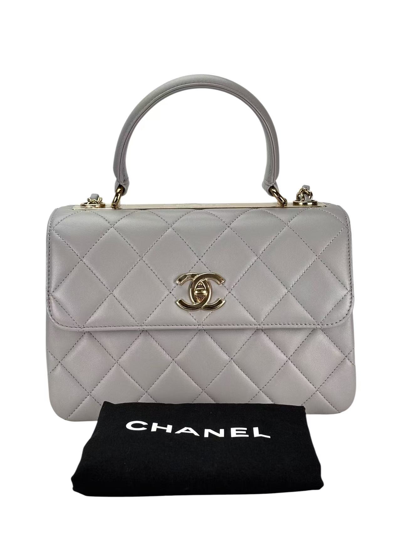 CHANEL - Gray Lambskin Trendy CC Small Hand Chain Bag