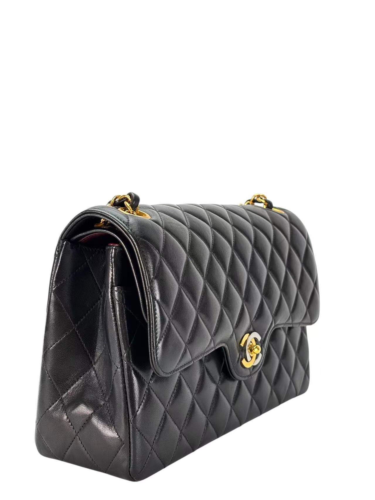 CHANEL - Black Lambskin Paris Exclusive Medium Classic Double Flap Bag (CF25) 