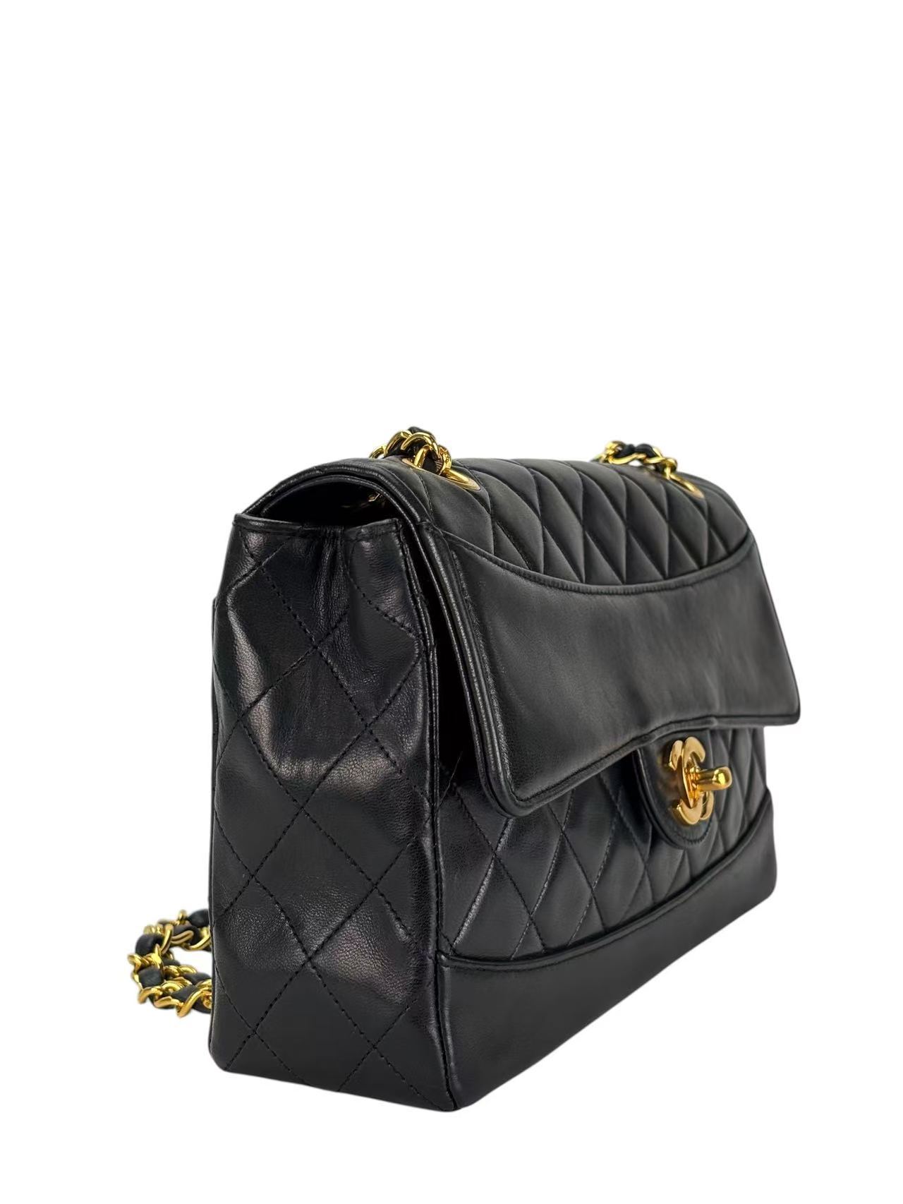 CHANEL - Black Lambskin Matelasse Pouch Attached Bag Gold Hardware