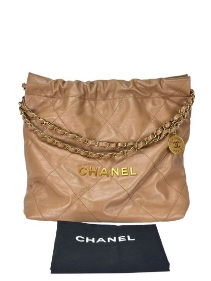 CHANEL - 22 Bag Dark Beige Calfskin Gold Hardware Small 