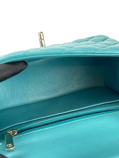 CHANEL - Green Lambskin Mini Classic Square Flap Shoulder Bag 17