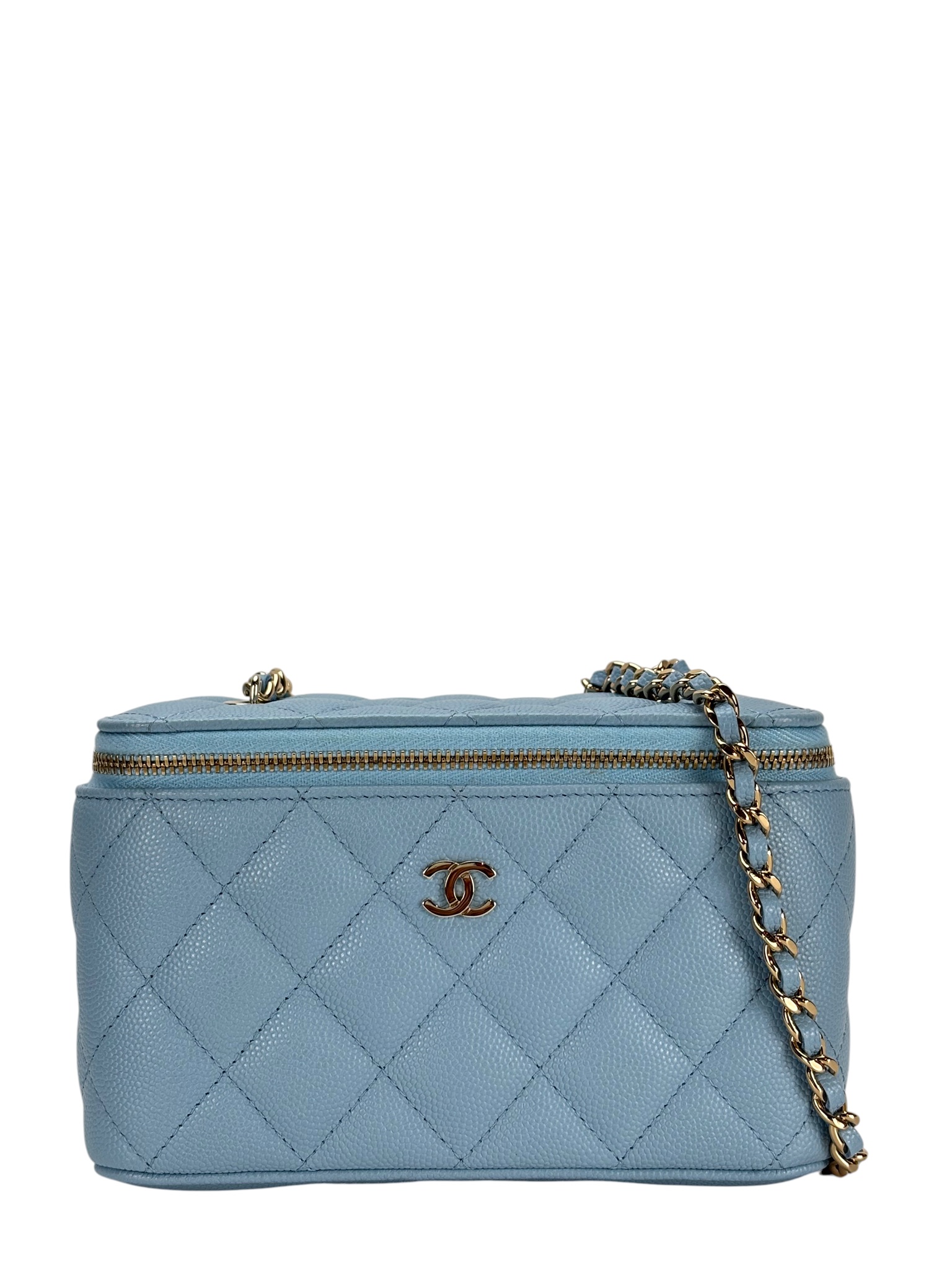 CHANEL - Small Vanity Case With Chain Blue Caviar