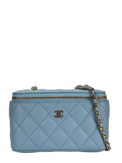 CHANEL - Small Vanity Case With Chain Blue Caviar