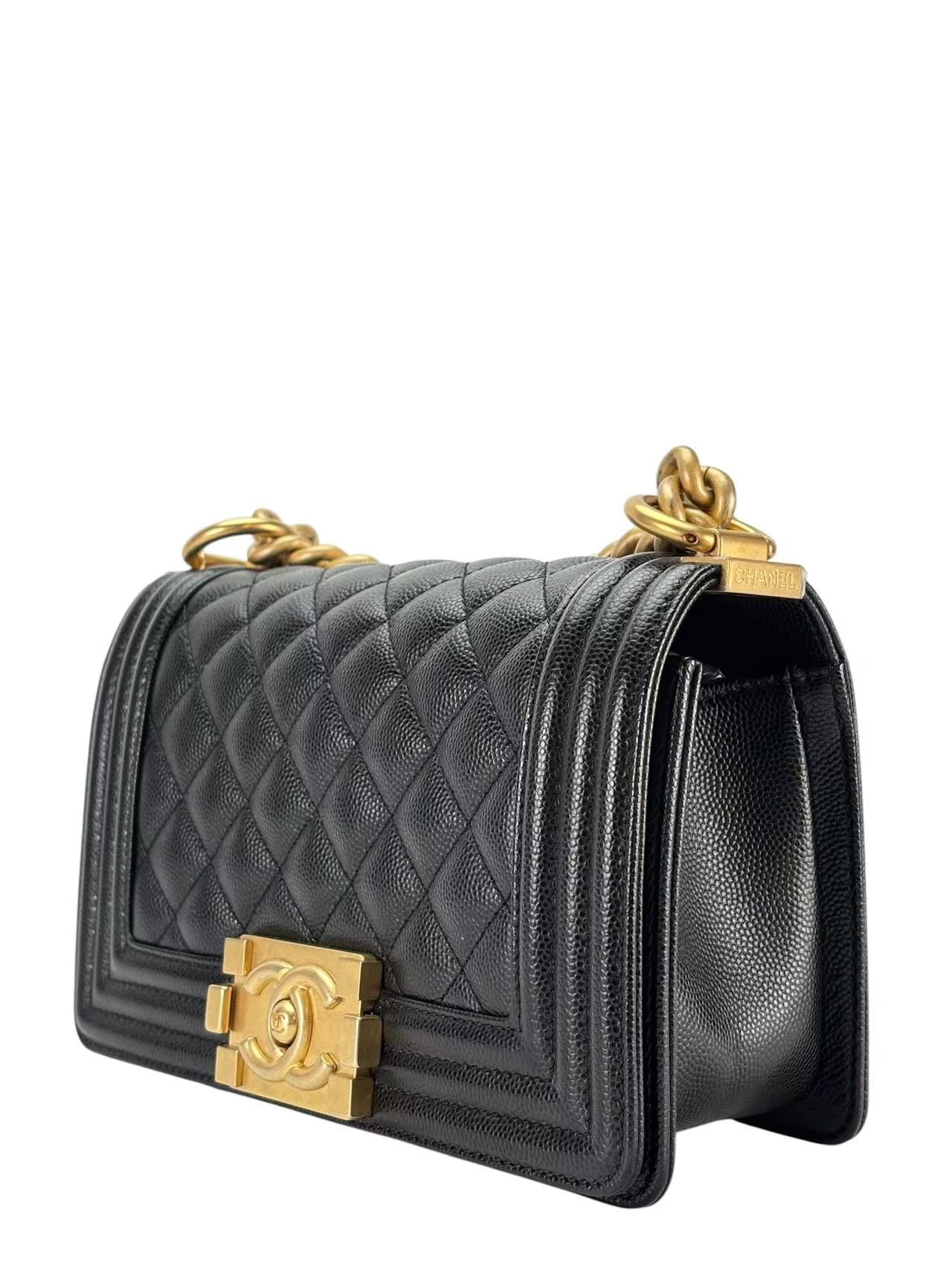CHANEL - Small Boy Flap Bag Black Caviar Gold Hardware