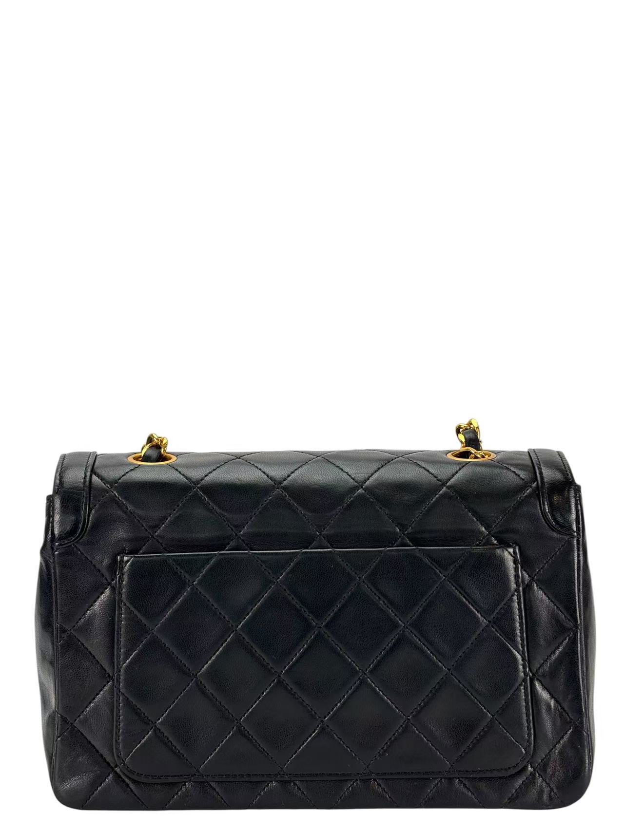 CHANEL - Flap Single Chain Bag Black Lambskin Gold Hardware
