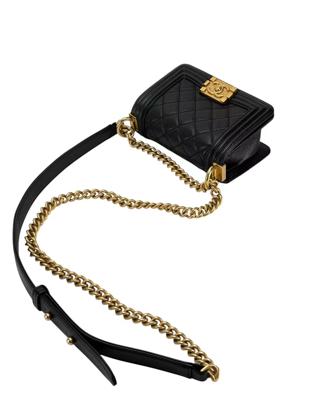 CHANEL - Small Boy Flap Bag Black Caviar Gold Hardware