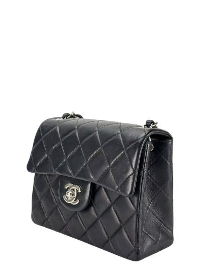 CHANEL - Mini Flap Bag  Black Lambskin Silver Hardware