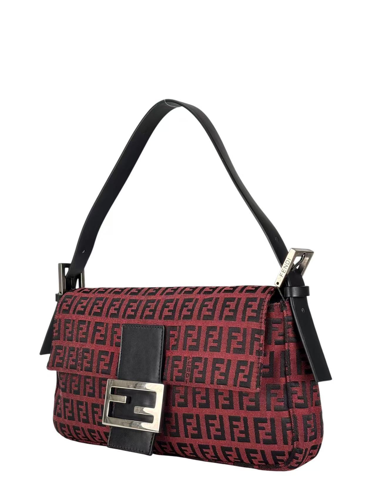 FENDI - Red Zucchino Canvas Baguette Shoulder Bag