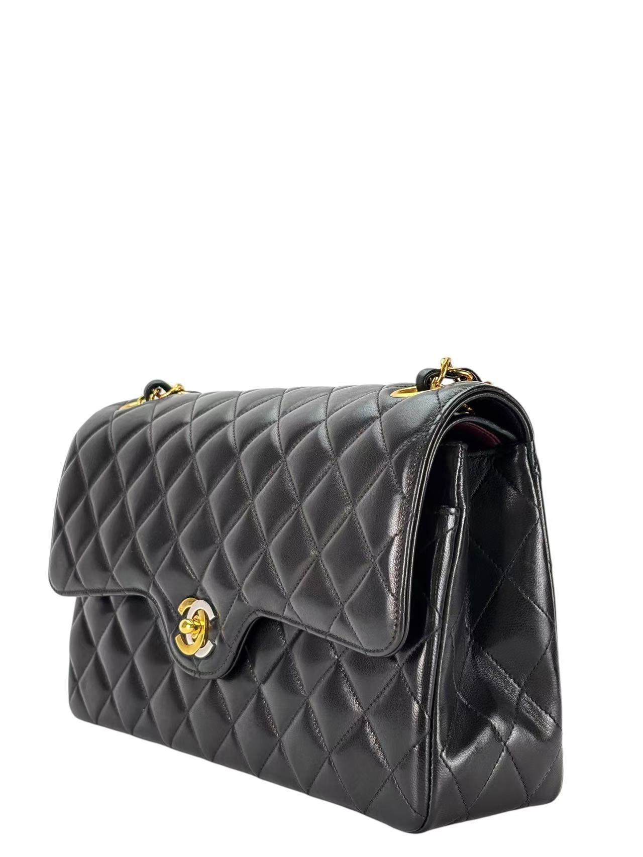 CHANEL - Black Lambskin Paris Exclusive Medium Classic Double Flap Bag (CF25) 