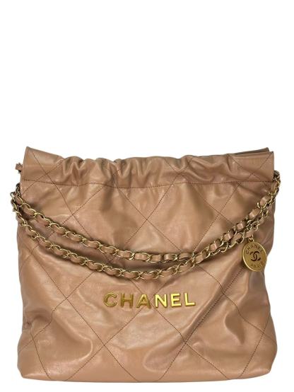 CHANEL - 22 Bag Dark Beige Calfskin Gold Hardware Small 
