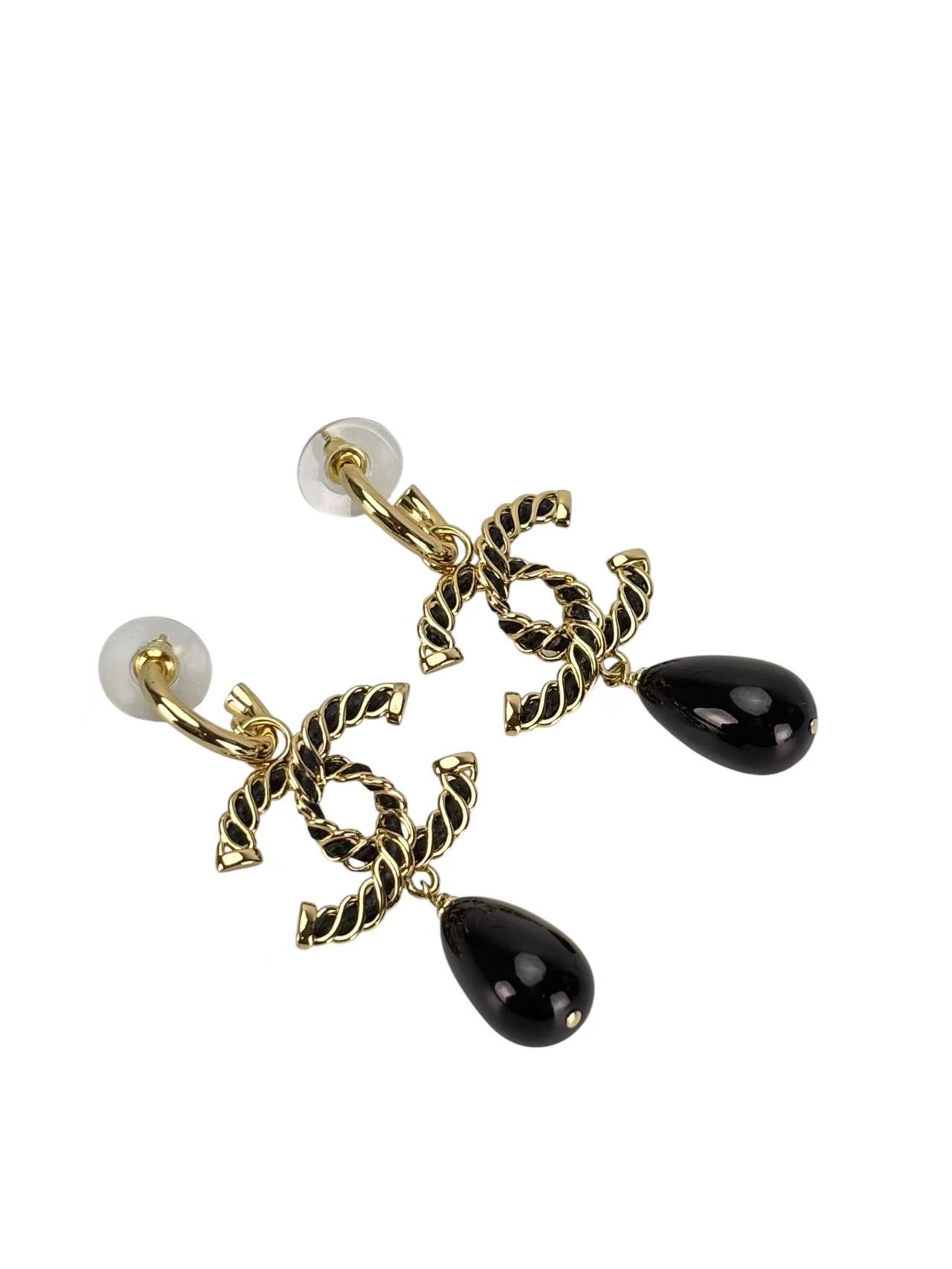 CHANEL - I24K Black Gold CC Teardrop Earrings