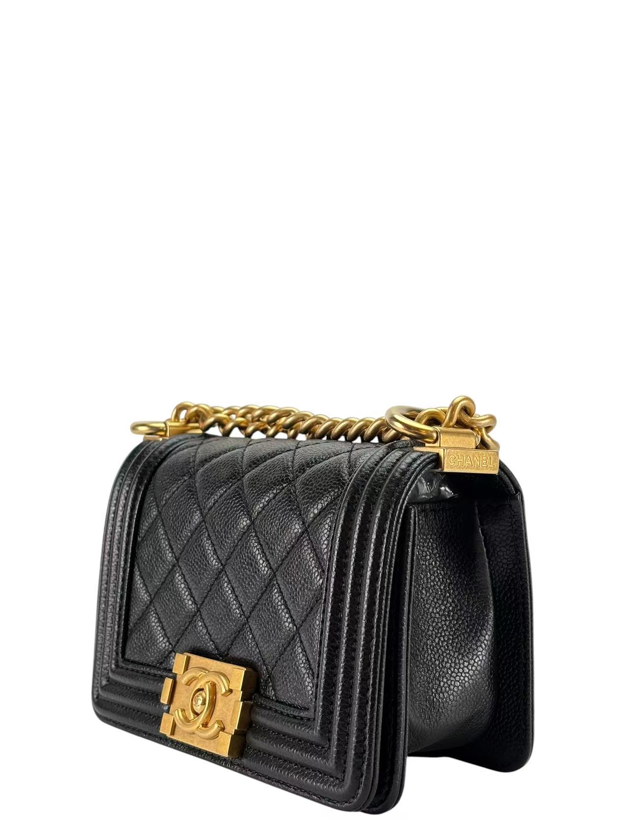 CHANEL - Small Boy Flap Bag Black Caviar Gold Hardware