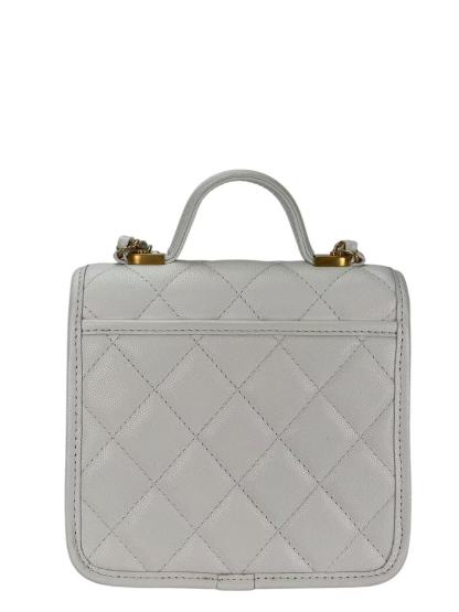 CHANEL - Caviar 2-Way Top Handle Bag White  Gold Hardware