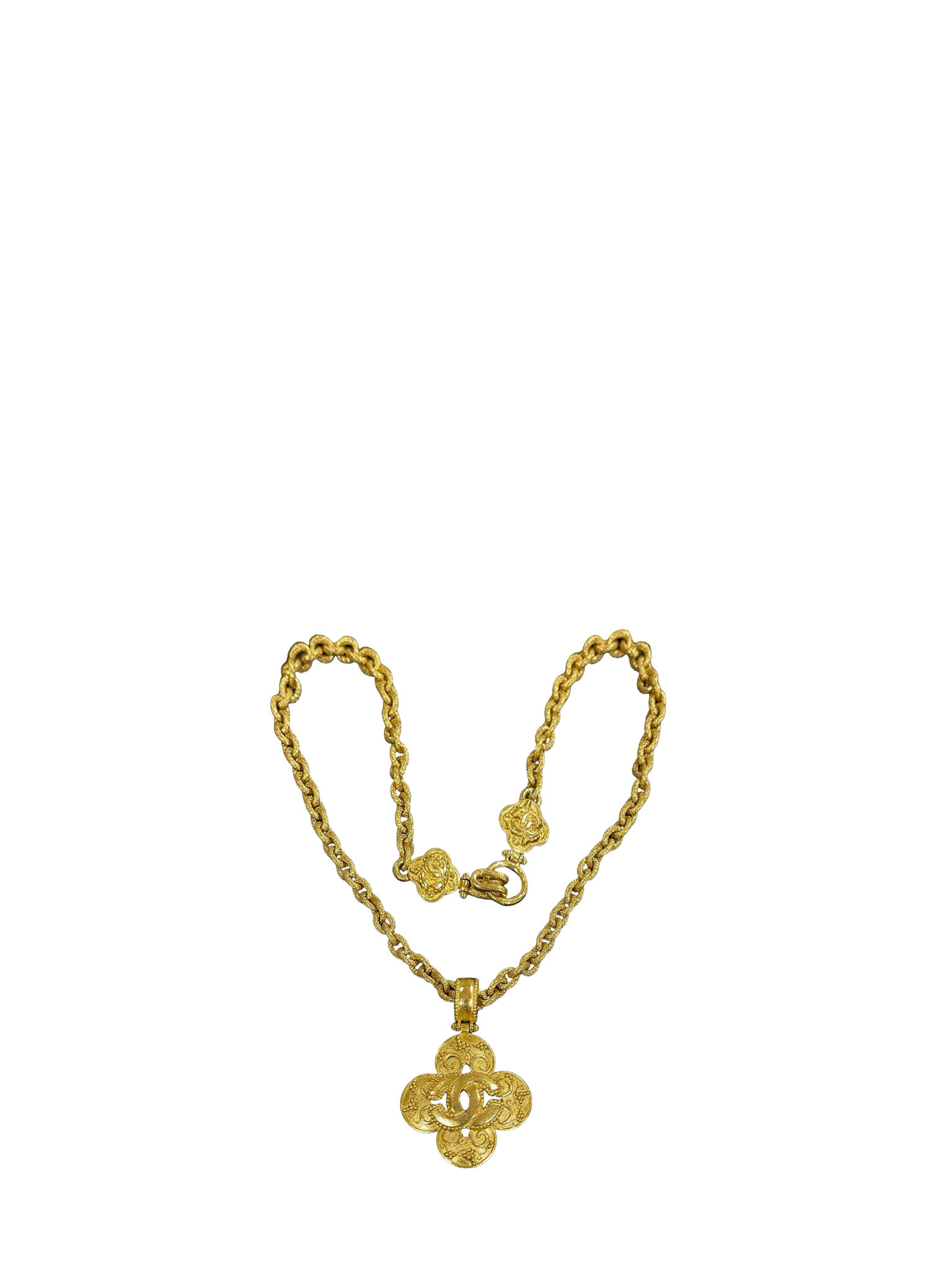 CHANEL - Four Leaf Clover Logo Pendant Necklace