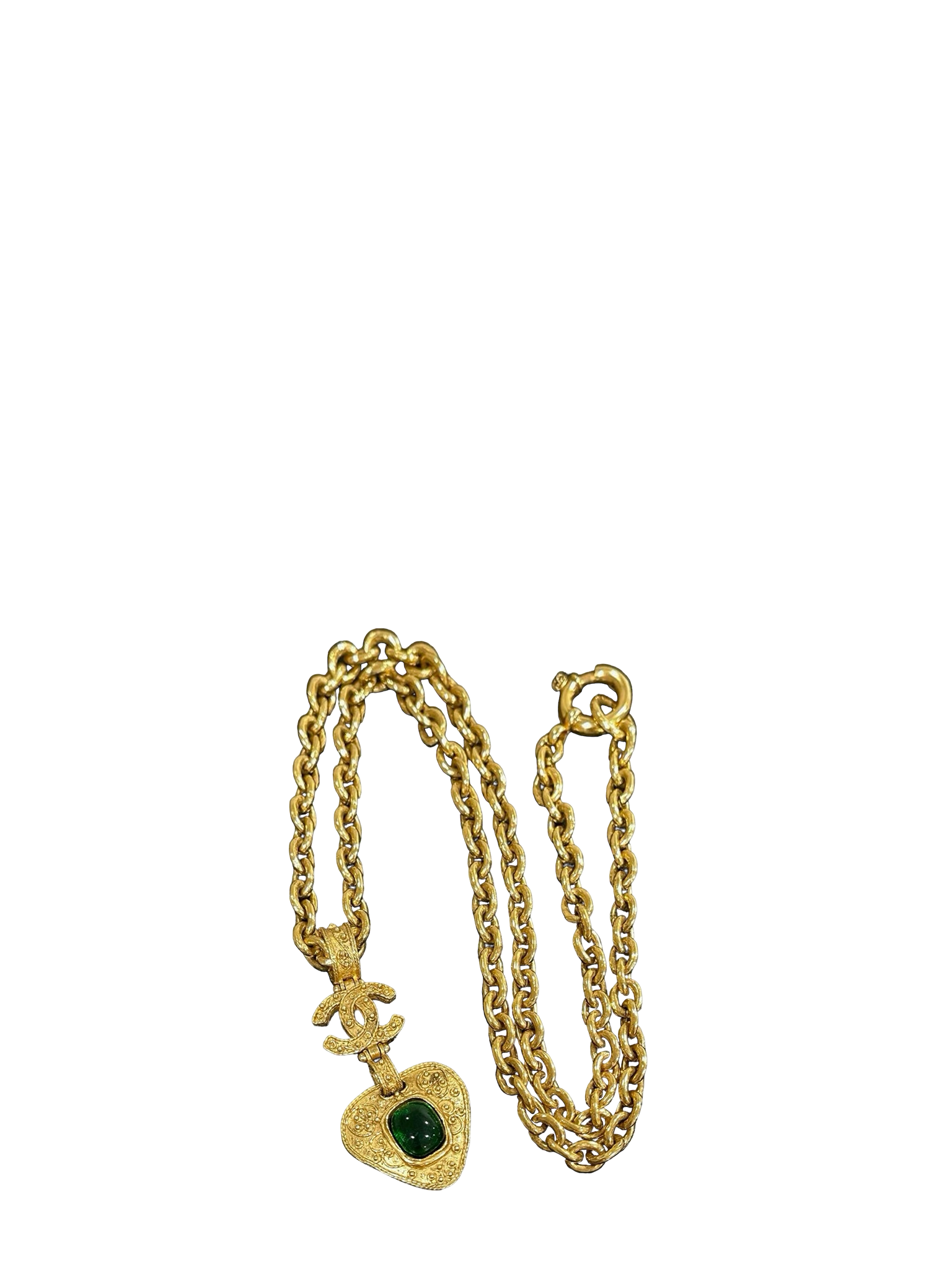 CHANEL - Heart Colored Glaze Carved Flower Pendant Necklace