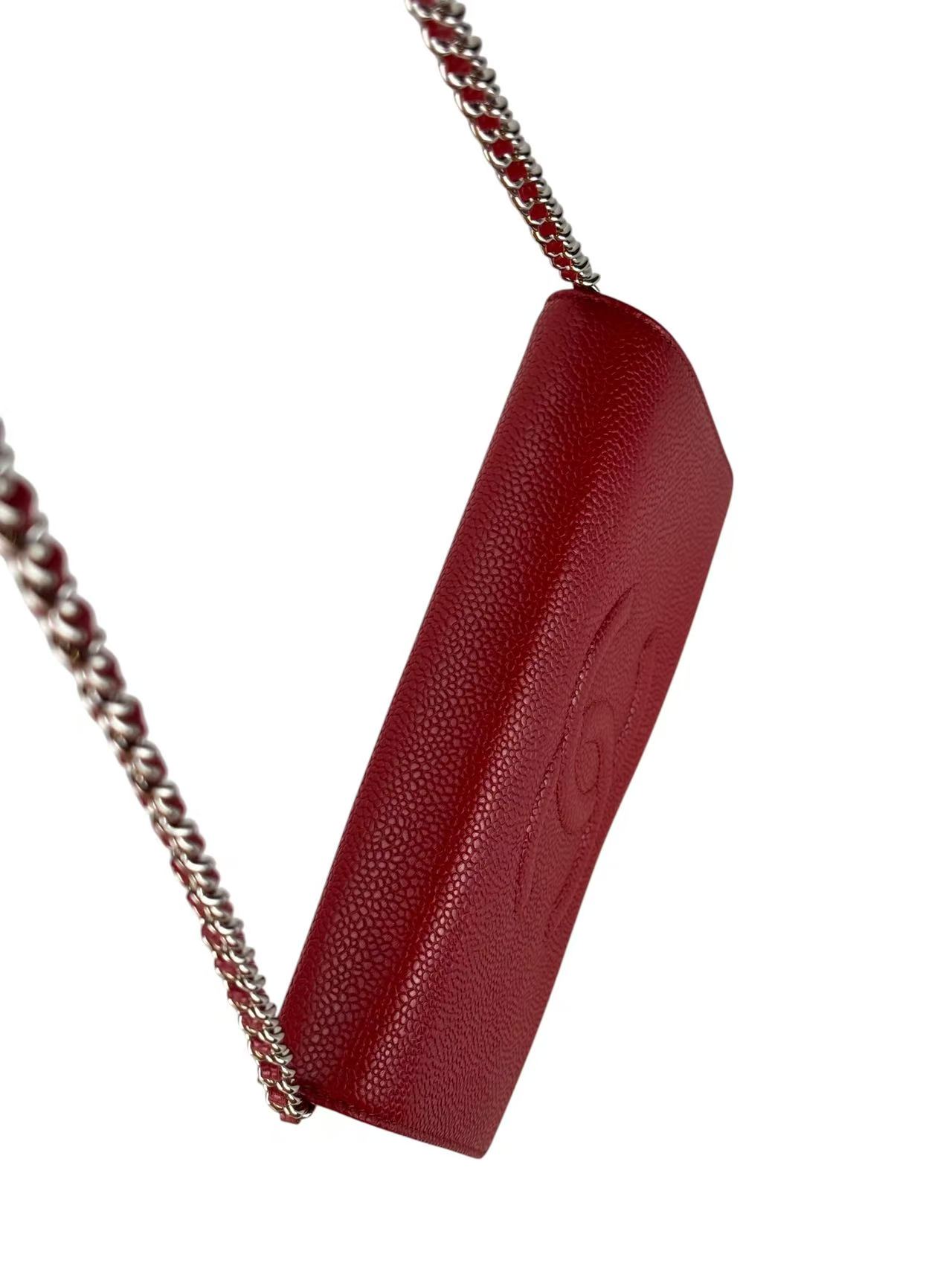 CHANEL - Red Caviar Wallet on Chain Silver-Tone Metal (WOC)
