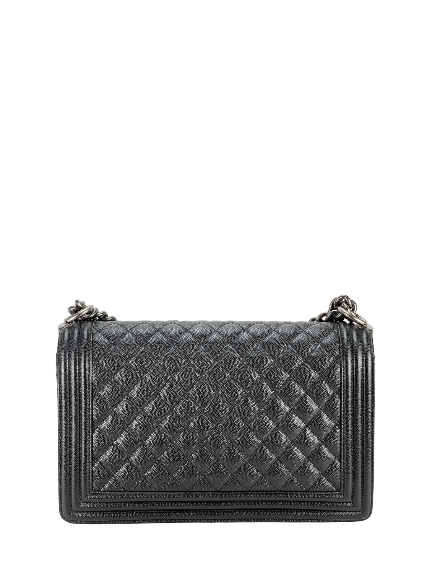 CHANEL - Large Boy Flap Bag Black Calfskin Metal Black