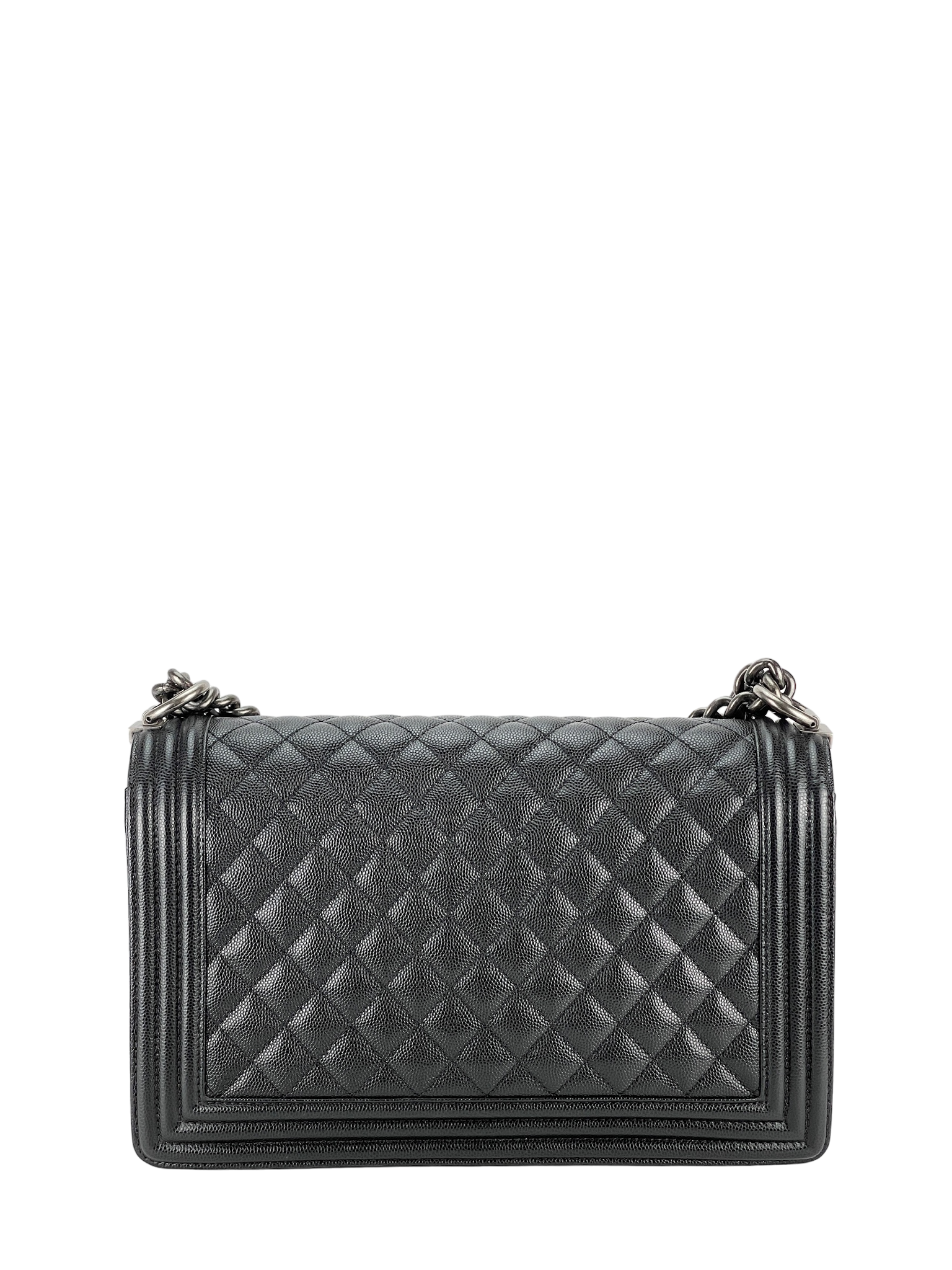 CHANEL - Large Boy Flap Bag Black Calfskin Metal Black
