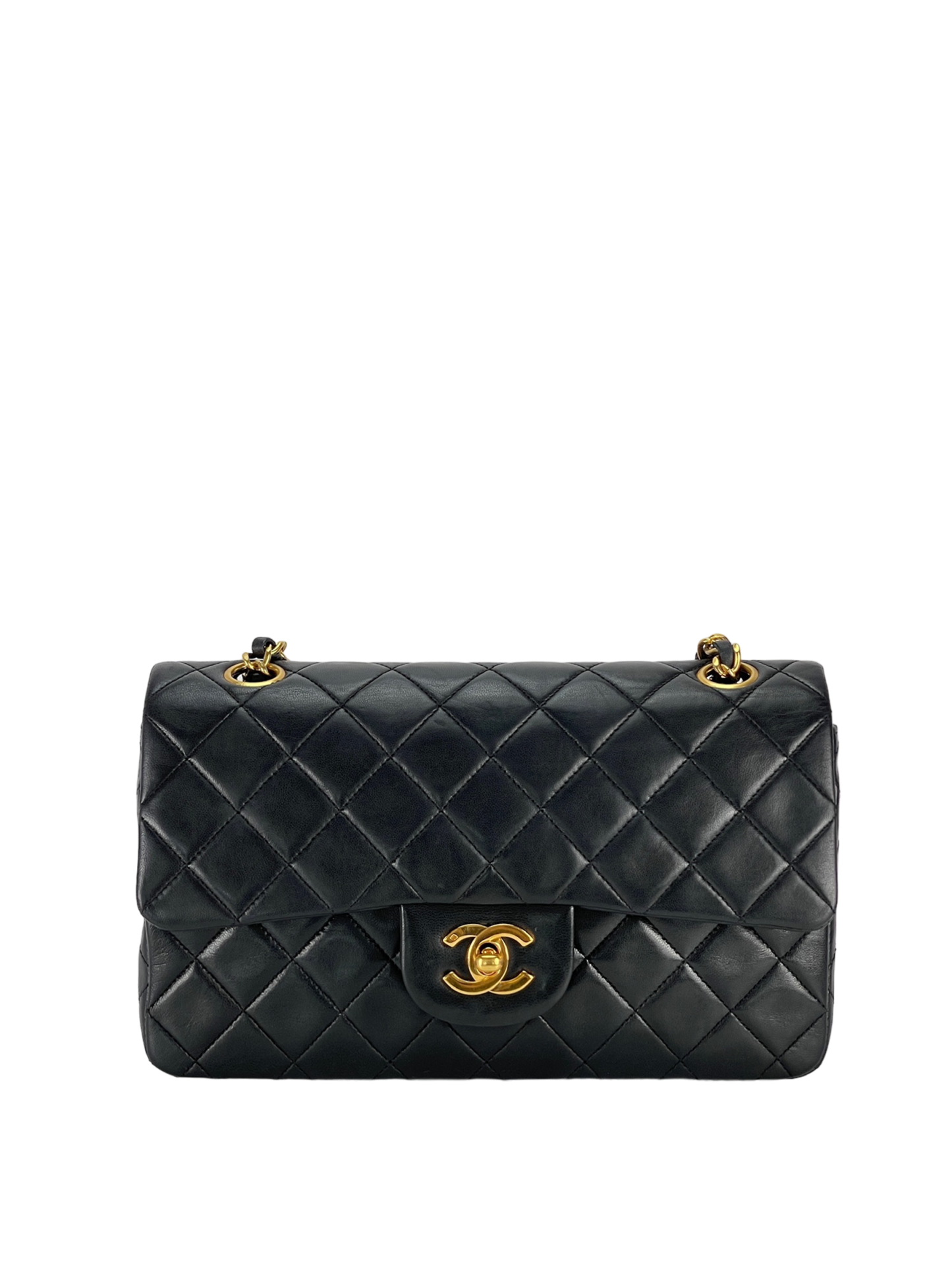 CHANEL - Small Classic Double Flap Bag Black Caviar Lambskin Gold Hardware (CF23)