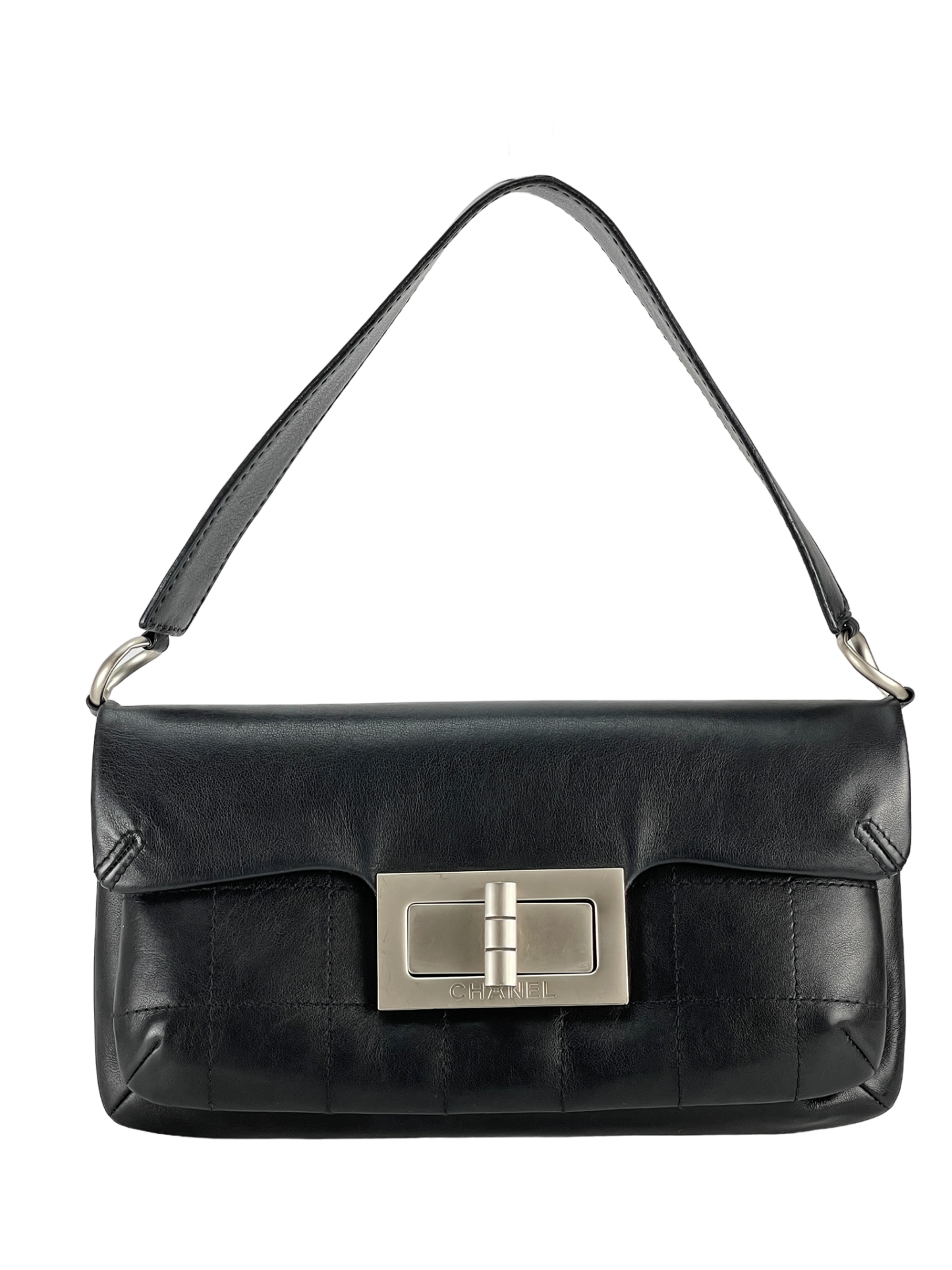 CHANEL -  Black Calfskin 2.55 Ruthenium Hardware Shoulder Bag