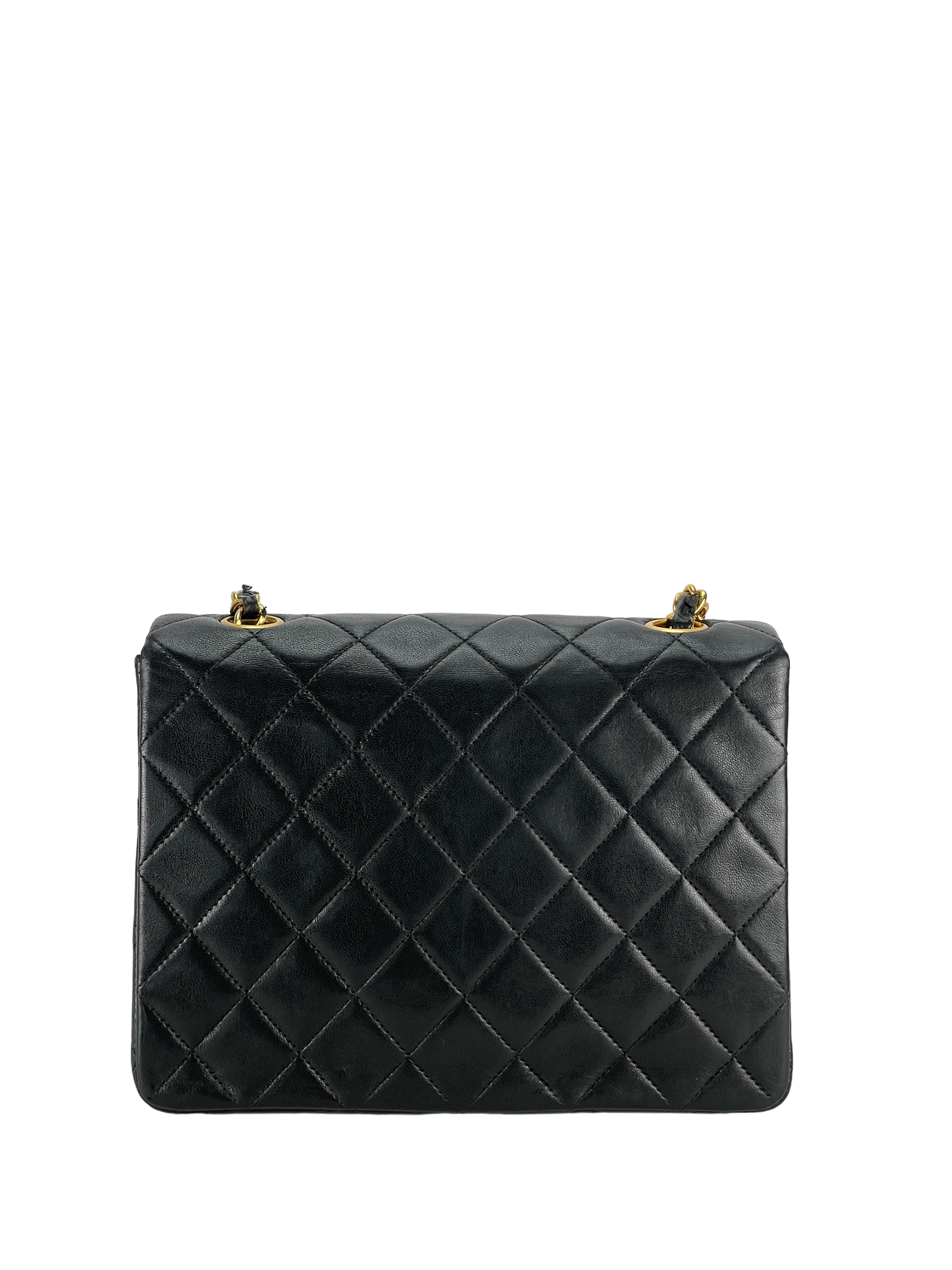 CHANEL - Mini Square Shoulder Bag Black Lambskin Gold Hardware