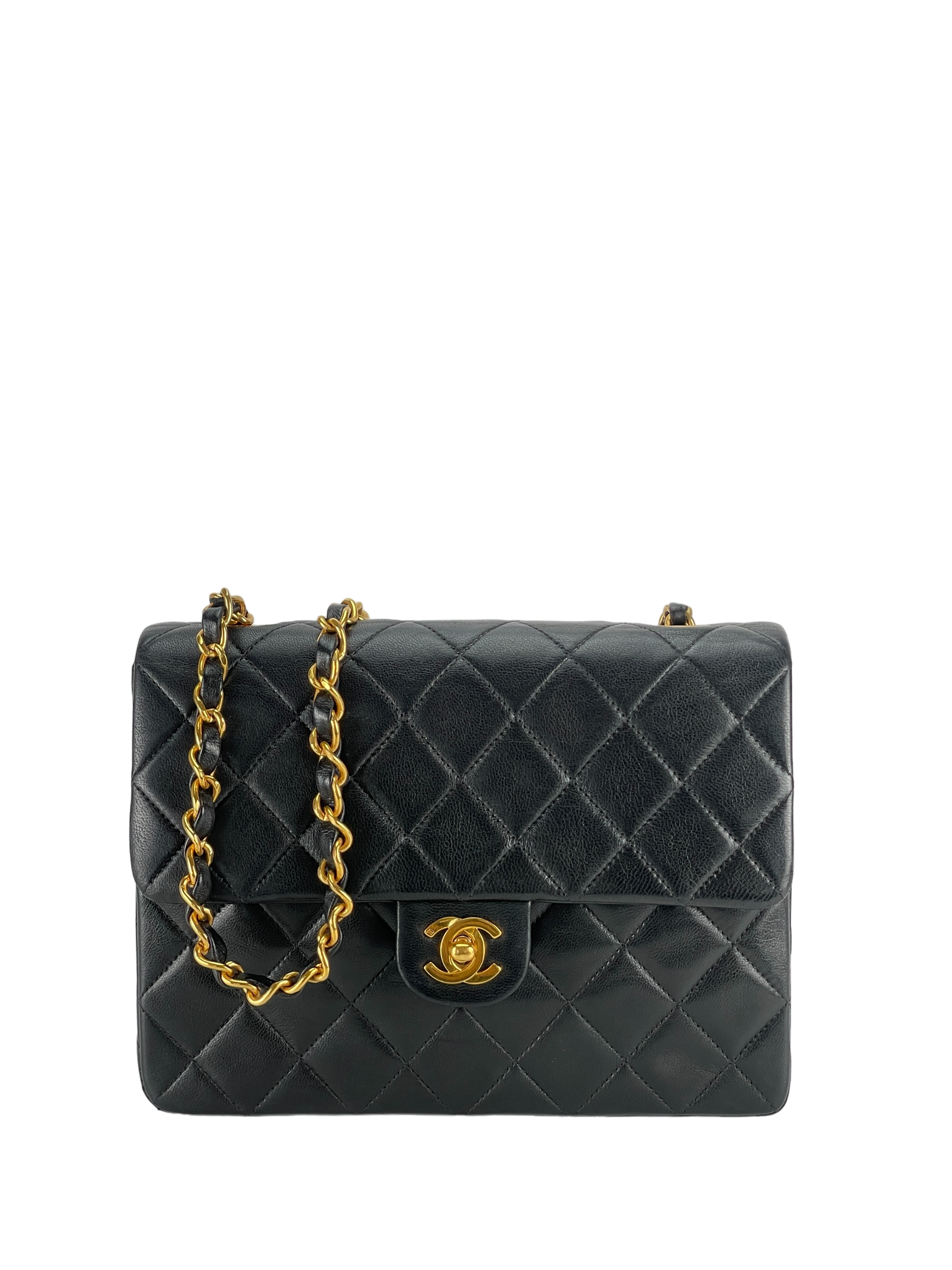 CHANEL - Mini Square Shoulder Bag Black Lambskin Gold Hardware