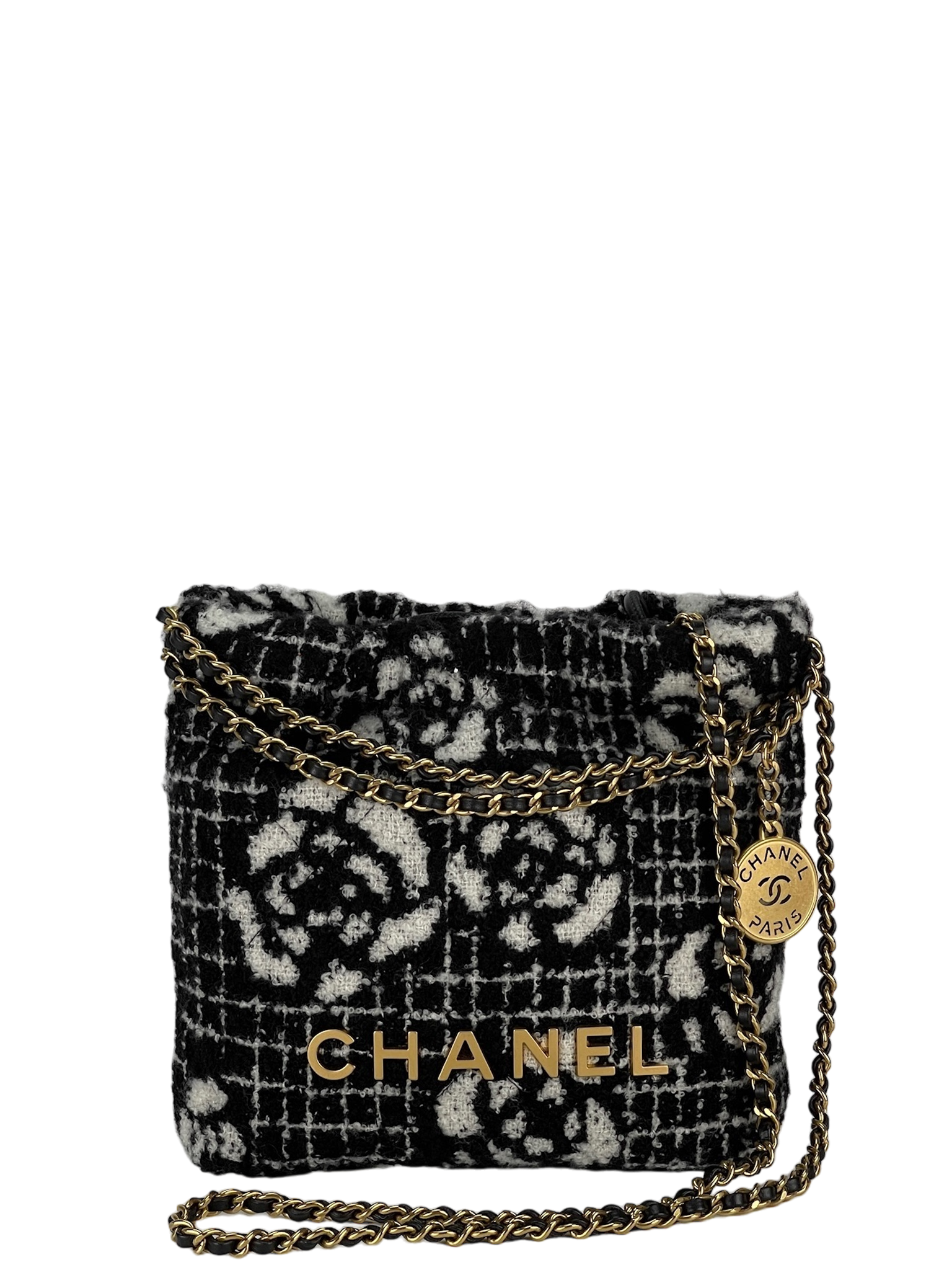 CHANEL - 22 Mini Bag Camellia Tweed Gold Hardware