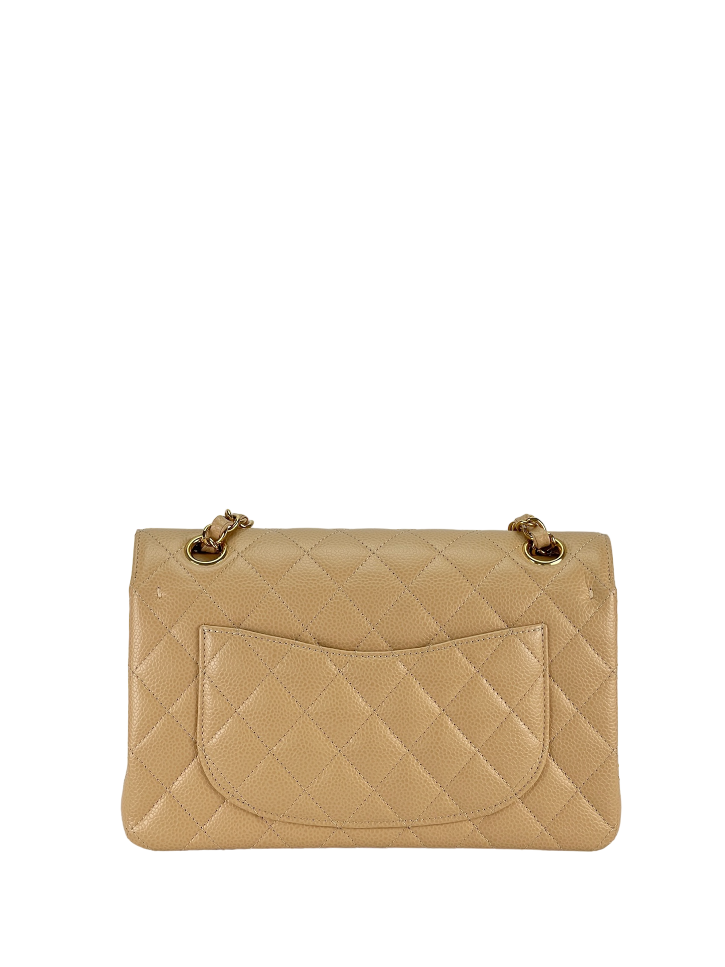 CHANEL - Small Classic Double Flap Bag Beige Caviar Gold Hardware (CF23)